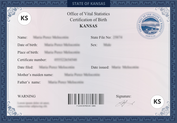 Kansas birth certificate sample