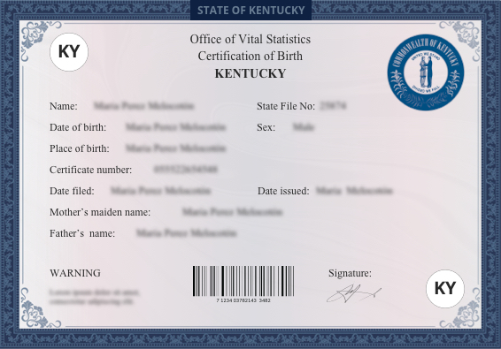 kentucky birth certificate sample