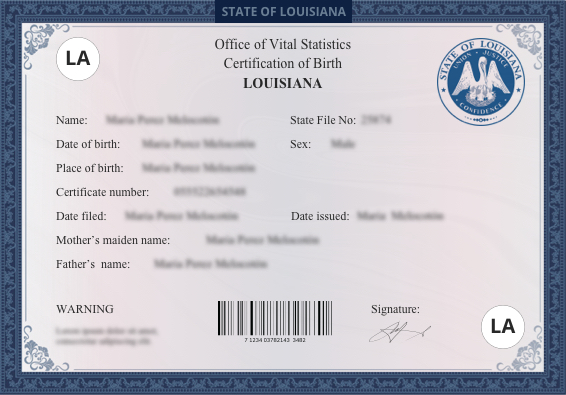 louisiana birth certificate smple