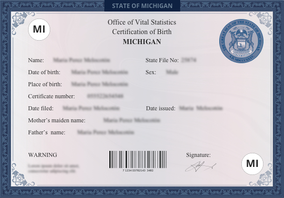 michigan birth certificate sample