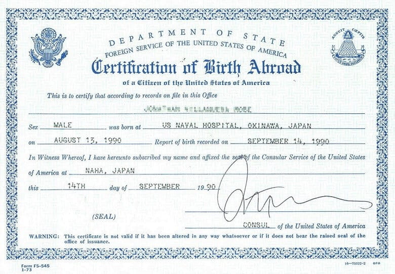 certification of birth abroad